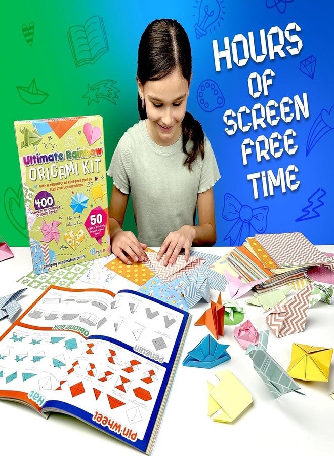 BRYTE Ultimate Rainbow Origami Kit with 450 Fun Colorful Papers, Arts and Crafts for Kids Ages 8-12 - Image 4